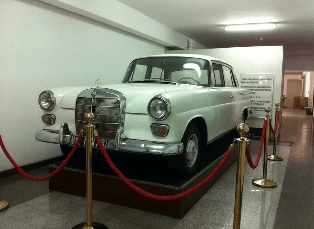 Former President Nguyen Van Thieu&rsquo;s Mercedes-Benz, fully restored to its original condition, is displayed on the ground floor